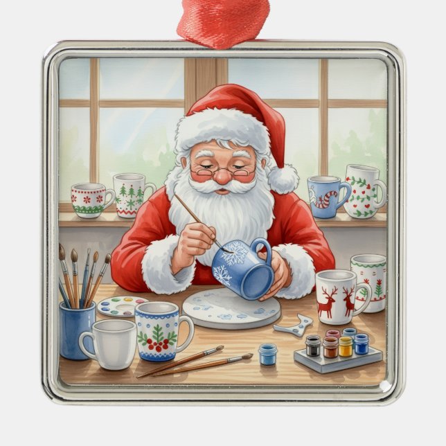 Pottery Painting Santa Claus  Metal Tree Decoration (Front)