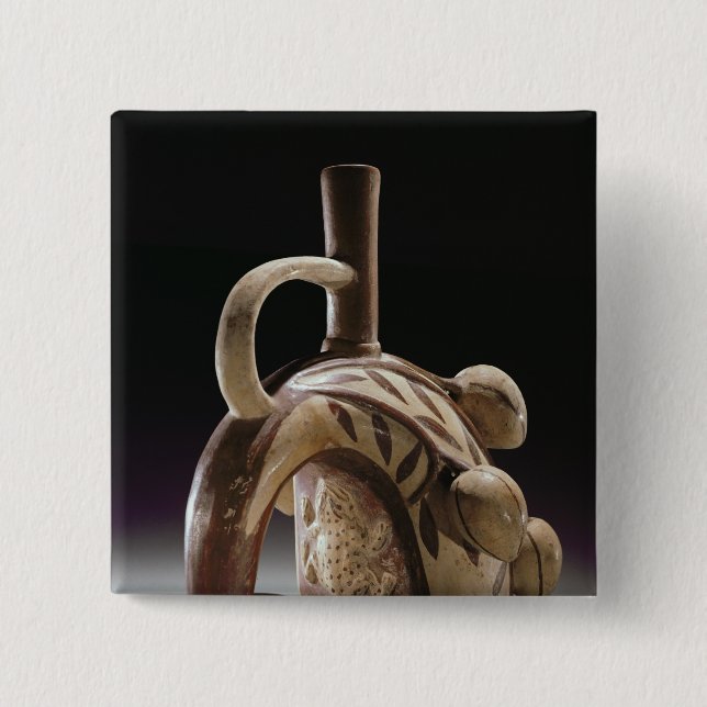 Pottery vessel of a frog climbing a cocoa tree 15 cm square badge (Front)