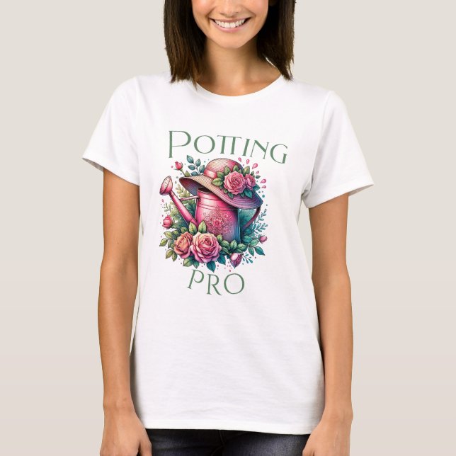 Potting Pro Pink Watering Can Garden White T-Shirt (Front)