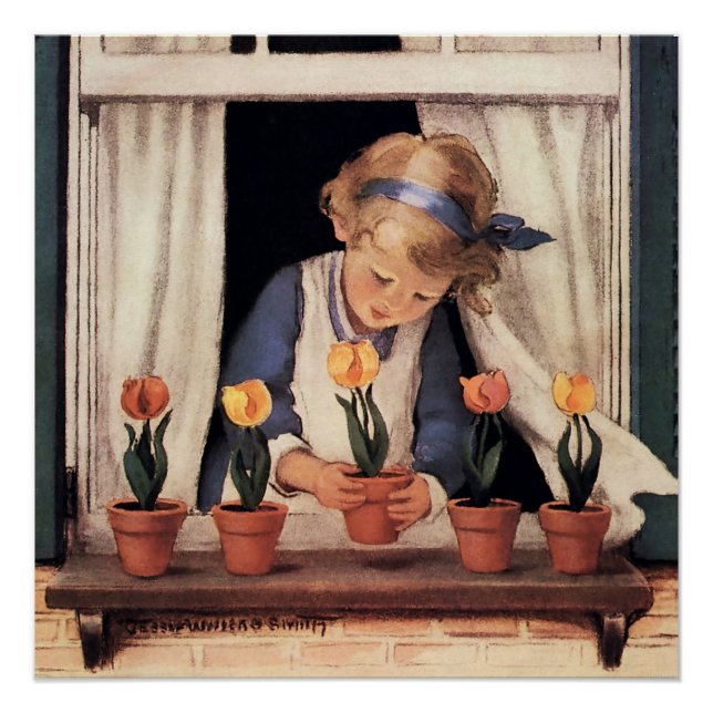 Potting Tulips by Jessie Willcox Smith Poster (Front)
