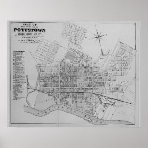 Pottstown Borough Map PA Pennsylvania 1871 Poster