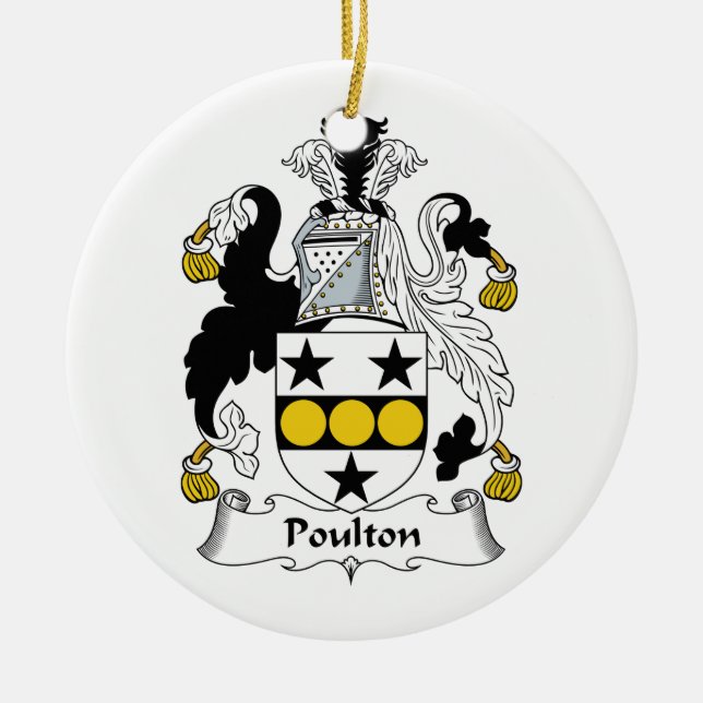 Poulton Family Crest Ceramic Tree Decoration (Front)