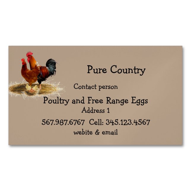 Poultry, Chicken, Eggs Free Run, Organic  Magnetic Business Card (Front)