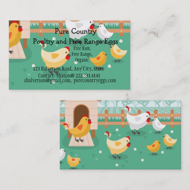 Poultry, Chicken Farm  Eggs Free Run, Organic Busi Business Card (Front/Back)