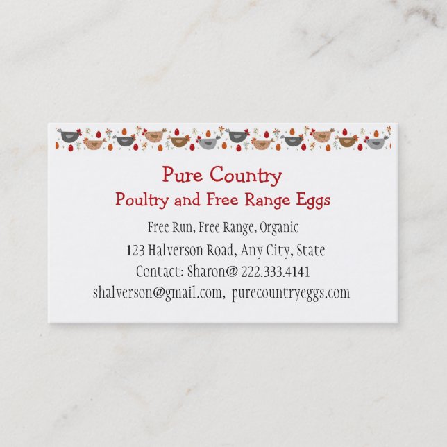 Poultry, Chicken Farm  Eggs Free Run, Organic Busi Business Card (Front)