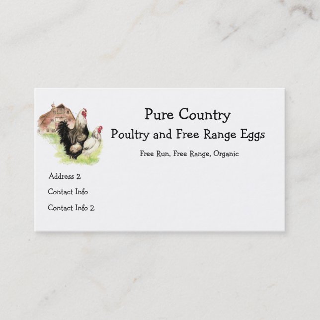 Poultry, Chicken Farm  Eggs Free Run, Organic Business Card (Front)