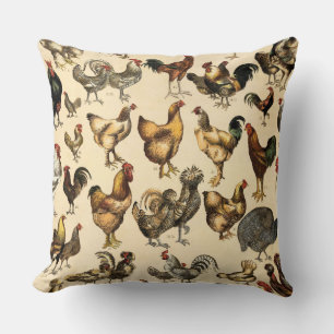 Poultry Farm Rooster and Hen Art Cushion
