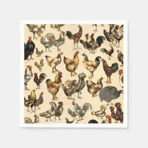 Poultry Farm Rooster and Hen Art Napkin