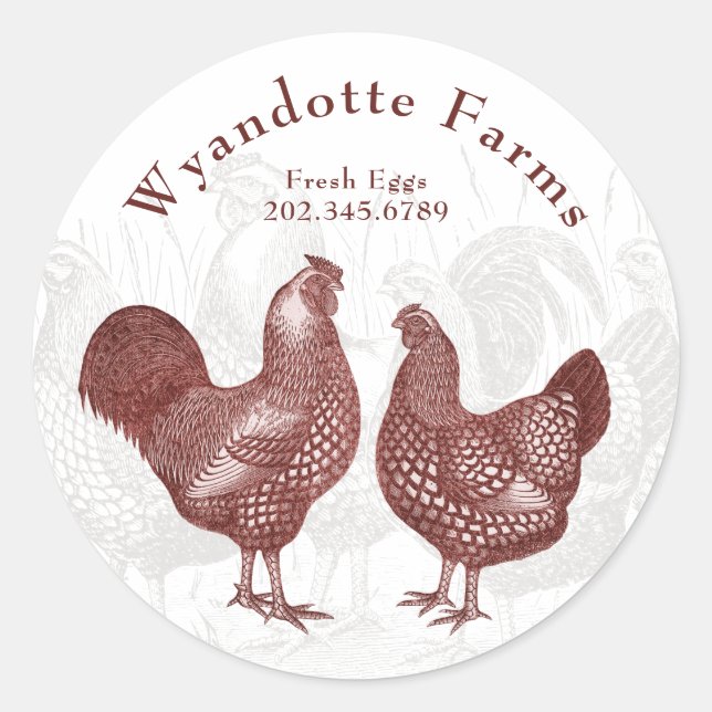 Poultry Farm Wyandotte Chickens Fresh Eggs Classic Round Sticker (Front)