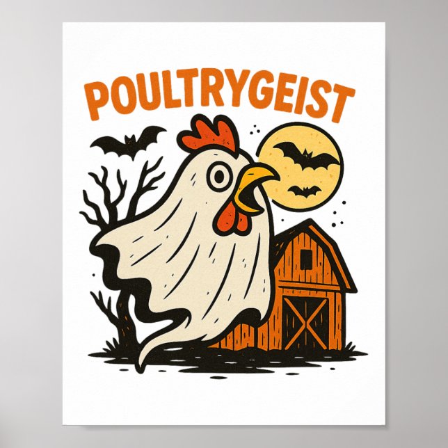 Poultrygeist Funny Chicken Ghost Halloween Pun Des Poster (Front)