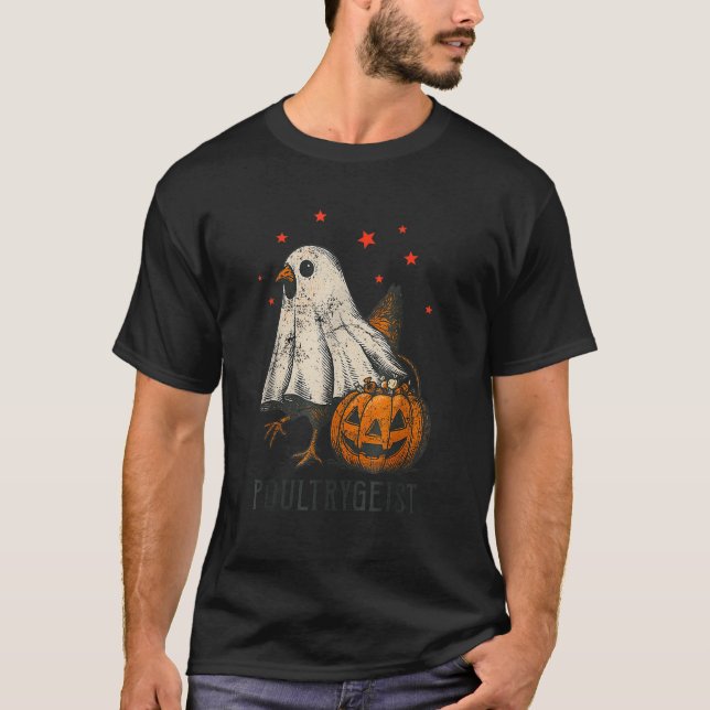 Poultrygeist Funny Halloween Chicken Ghost Costume T-Shirt (Front)