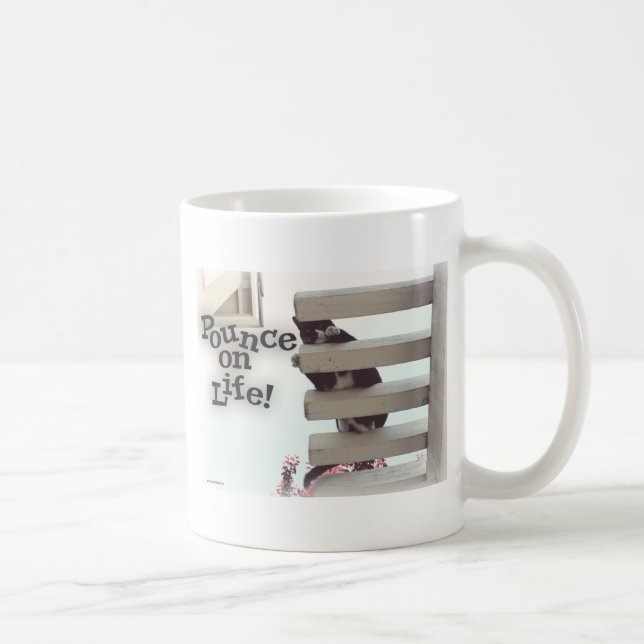 Pounce on Life Fun Motivating Photo Saying Cat Coffee Mug (Right)