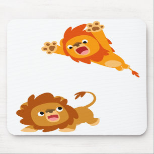 Pouncing and Pounced!! Cartoon Lions Mousepad