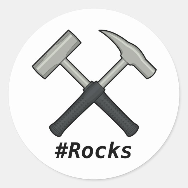 Pound Rocks Crossed Rock Hammers Classic Round Sticker (Front)