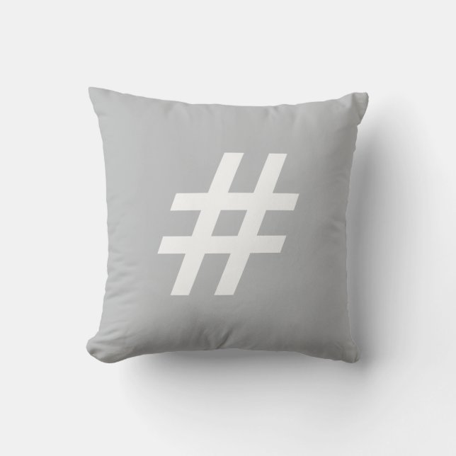 # Pound sign (hashtag) button pillow, Grey & White Cushion (Front)