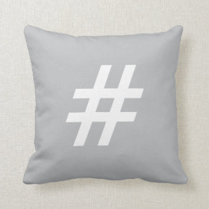 # Pound sign (hashtag) button pillow, Grey & White Cushion