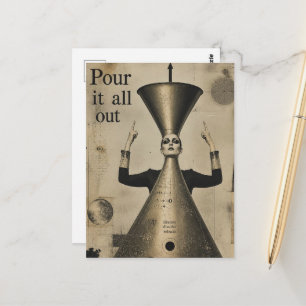 Pour it All Out Funnel Funny Fantasy Vintage Art Postcard