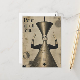 Pour it All Out Funnel Funny Fantasy Vintage Art Postcard