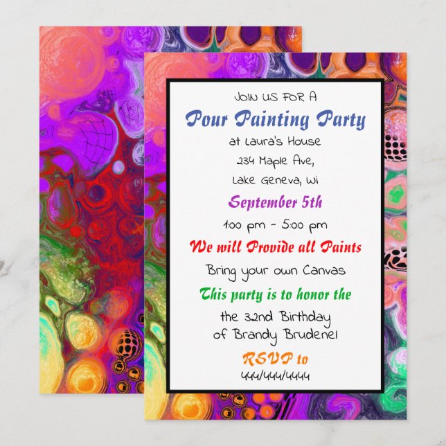 Pour Painting Party Birthday Invitation (Front/Back)