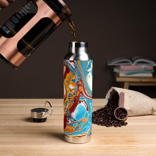 Pour Painting Style  Brown and Blue Fluid Art   Water Bottle (Coffee)
