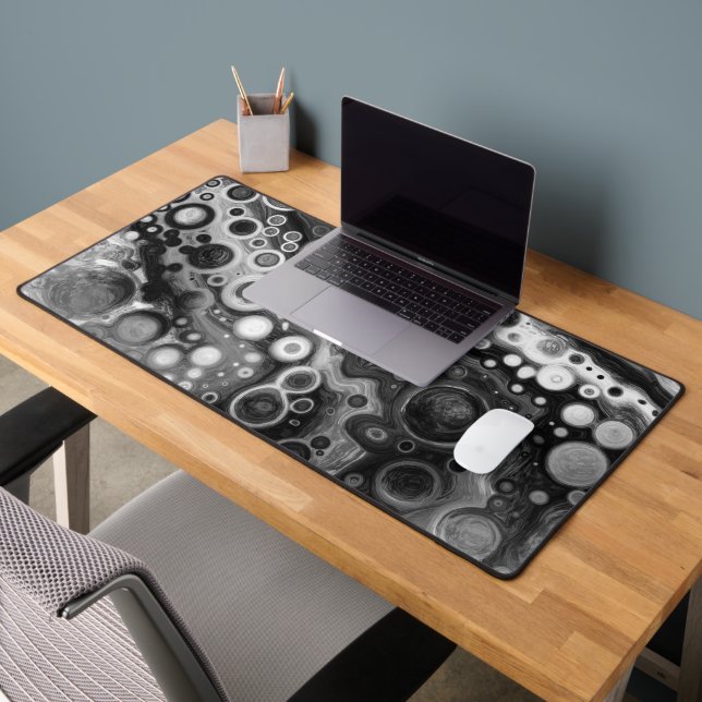Pour Painting Style Fluid Art Black and White Desk Mat (Office 2)