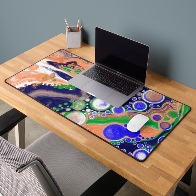 Pour Painting Style Fluid Art Coral Green and Blue Desk Mat (Office 2)