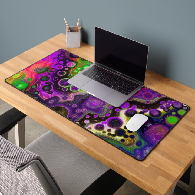 Pour Painting Style Fluid Art Purple, Green, Black Desk Mat (Office 2)