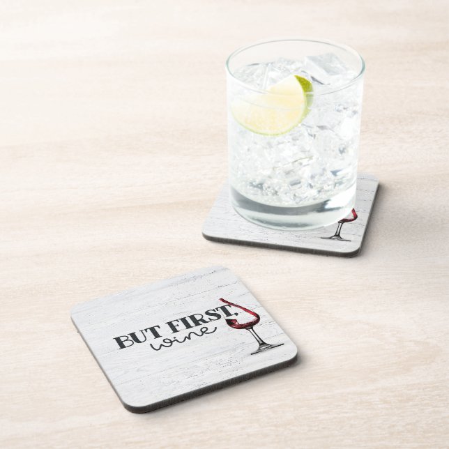 Poured Red Wine On Whitewashed Wood Coaster (Right Side)