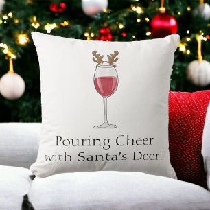 Pouring Cheer Santa’s Deer Christmas Wine Cushion