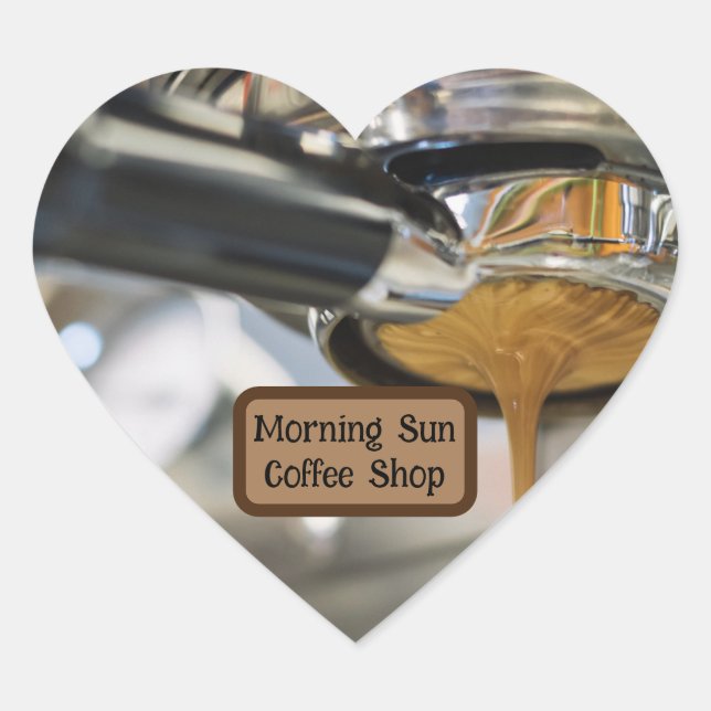 Pouring Espresso from Coffee Machine Business Name Heart Sticker (Front)