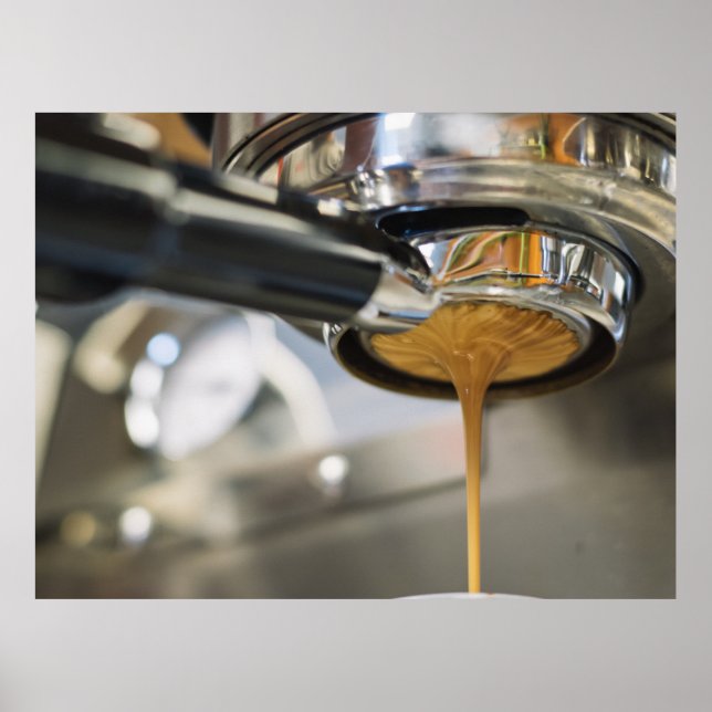 Pouring Espresso from Coffee Machine Poster (Front)