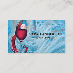 Pouring Red Wine Glass Blue Marble Business Card