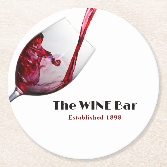 Pouring Red Wine, Wine Bar/Winery Round Paper Coaster (Front)