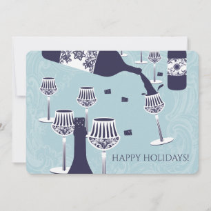 Pouring wine fancy glasses Christmas card invite