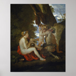 Poussin - Nymph And Satyr Drinking Poster