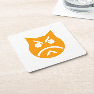 Pouting Emoji Cat Square Paper Coaster