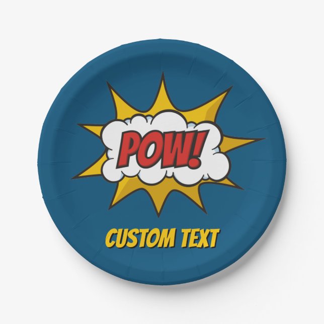 Pow Comic Sound Effect Paper Plate (Front)