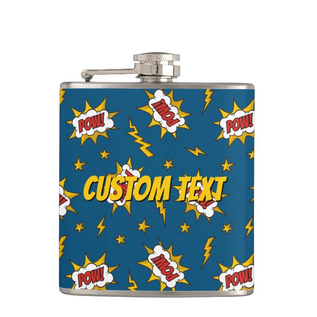 Pow Comic Sound Effect Pattern Hip Flask (Front)