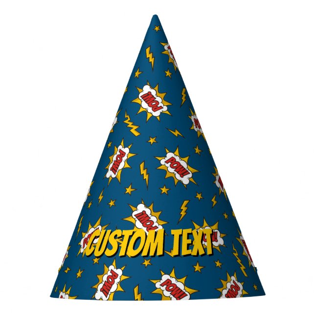 Pow Comic Sound Effect Pattern Party Hat (Front)