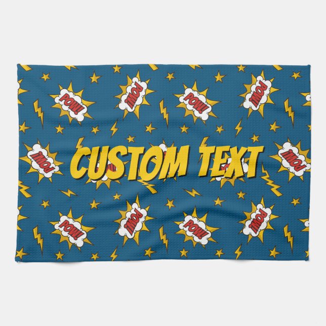 Pow Comic Sound Effect Pattern Tea Towel (Horizontal)
