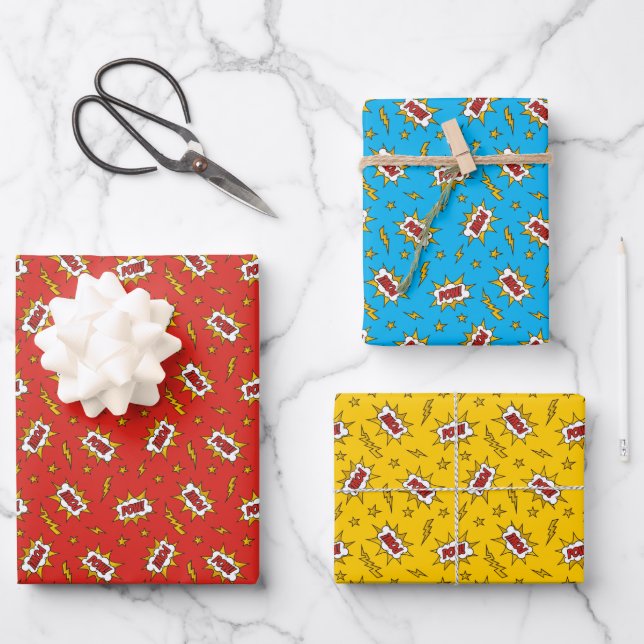 Pow Comic Sound Effect Pattern Wrapping Paper Sheet (Front)