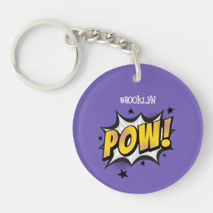 Pow fun pop art comic style typography callout key ring