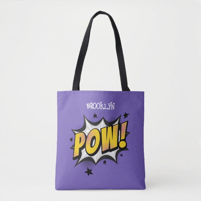 Pow fun pop art comic style typography callout tote bag (Front)