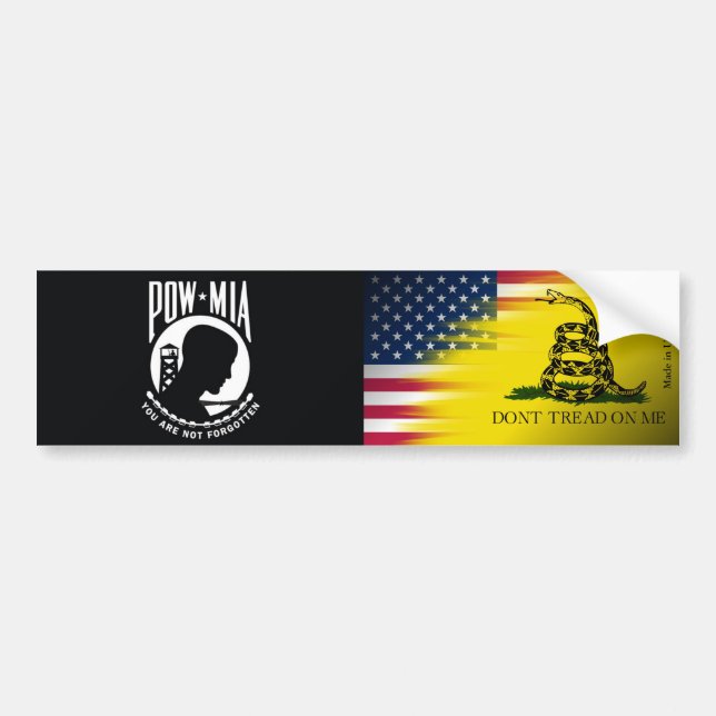 POW MIA, American & Gadsden Flag Bumper Sticker (Front)
