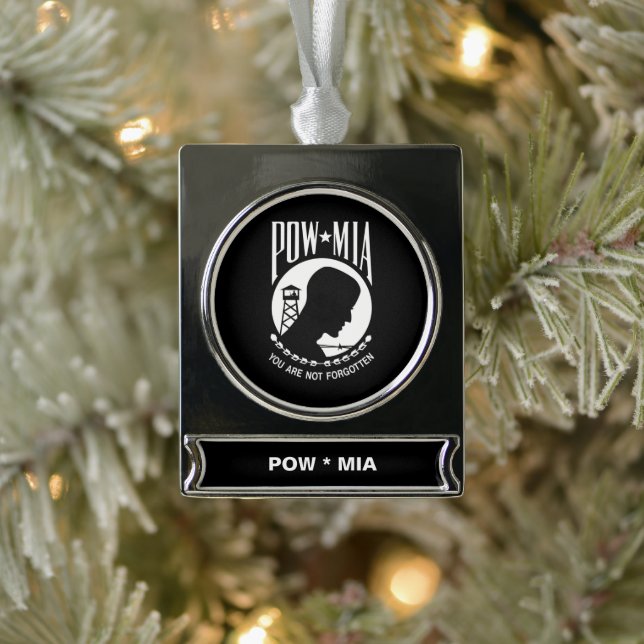 POW MIA American Military Heroes Prisoners of War Silver Plated Banner Ornament (Tree)