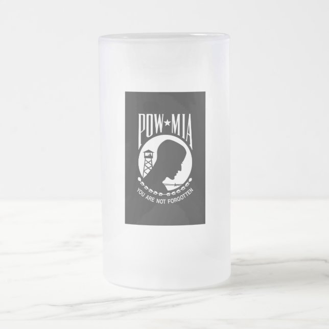 POW MIA Flag: Missing Soldiers of Vietnam War, WW2 Frosted Glass Beer Mug (Center)