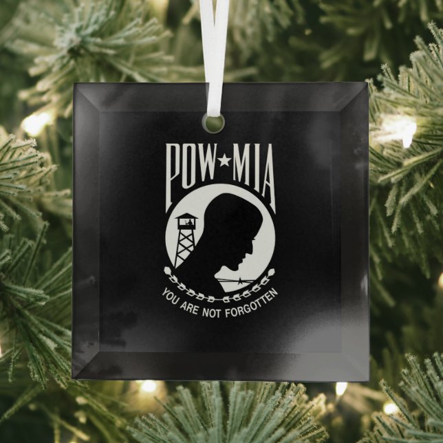 POW MIA Flag: Missing Soldiers of Vietnam War, WW2 Glass Tree Decoration (Insitu)