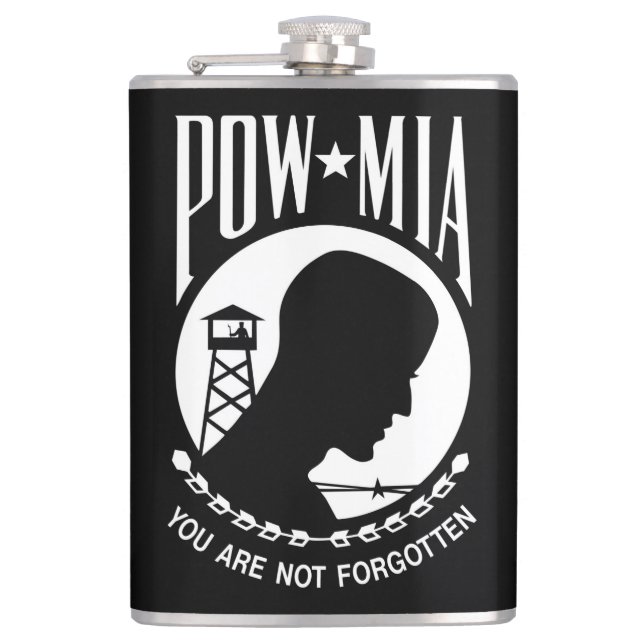 POW MIA Flag: Missing Soldiers of Vietnam War, WW2 Hip Flask (Front)