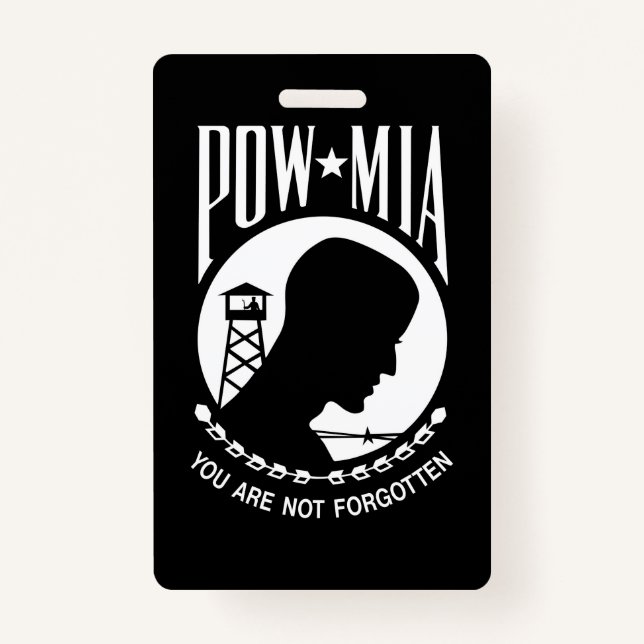 POW MIA Flag: Missing Soldiers of Vietnam War, WW2 ID Badge (Front)