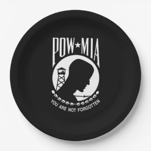 POW MIA Flag: Missing Soldiers of Vietnam War, WW2 Paper Plate